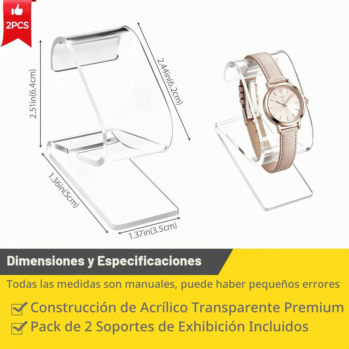 Pack De 2 Expositor Relojes Transparente Acrílico Forma
