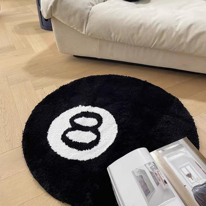 Alfombra Redonda de Billar "Bola 8" en Microfibra Antideslizante (60x60 cm)