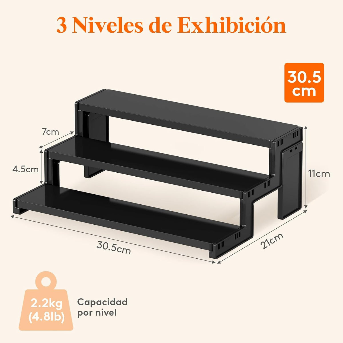 Lifewit Expositor Perfumes, Expositor Metacrilato, Soportes Y Vitrinas De Oficina Para Hogar Para Figuras, Cupcakes, Postres, Esmalte De Uñas, Especias, Cosméticos, 3 Niveles, 1 Paquete, Negro, 30 Cm