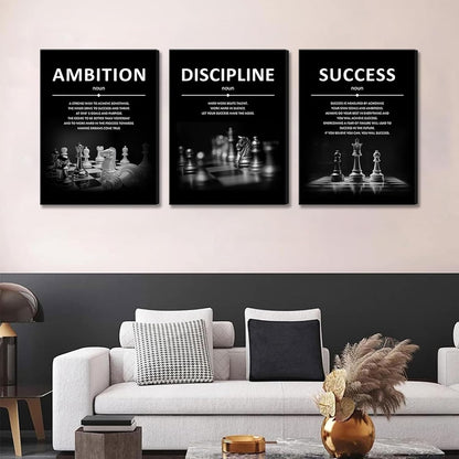 Set de 3 Cuadros de Lienzo Motivacionales para Oficina (Ambición, Disciplina, Éxito)
