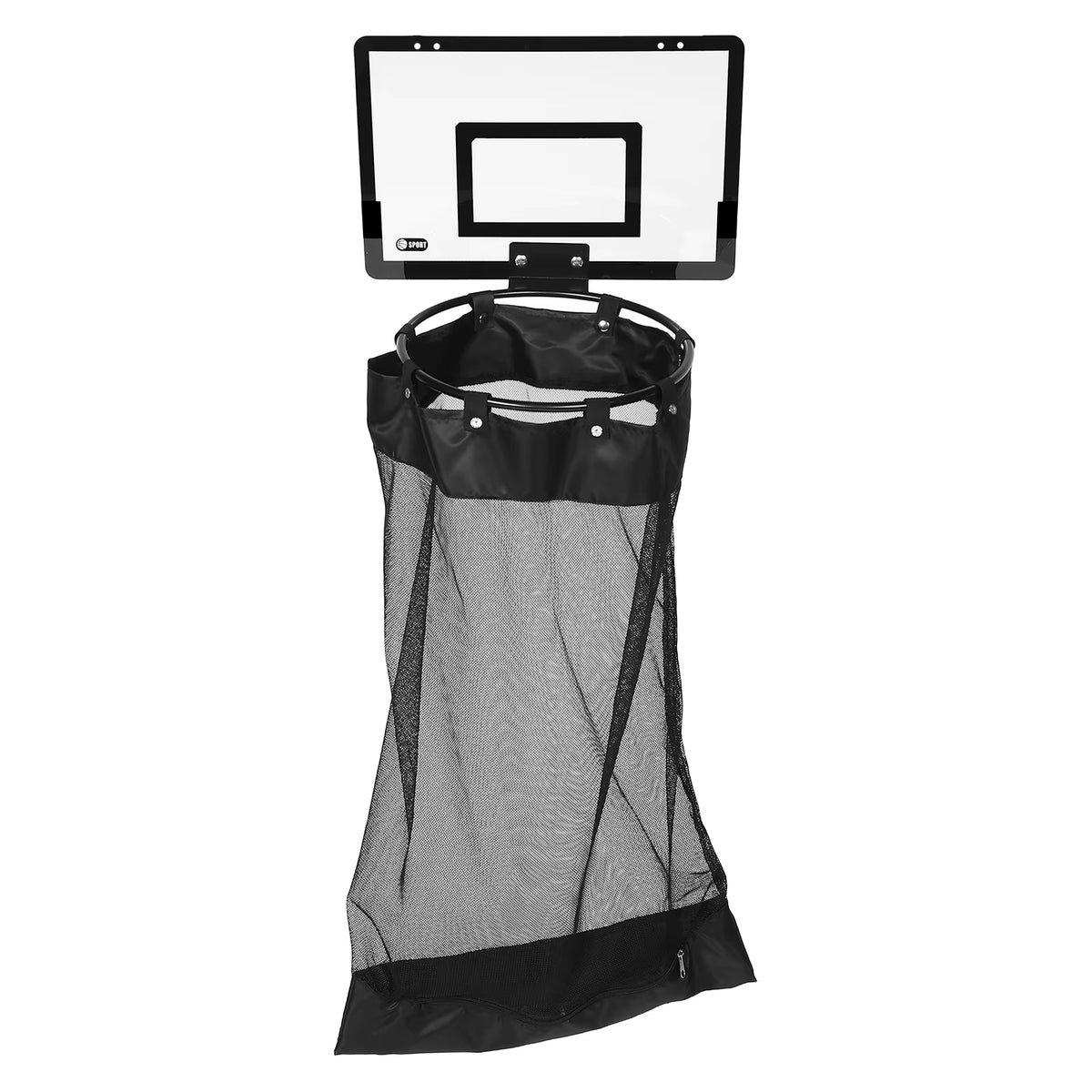 Basketball Hoop Laundry Hamper Zippered Space-Saving Hanging Mesh Organizer for Dorms Bathrooms Bedrooms Office Wall Organizer