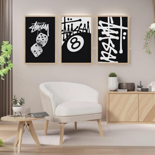 Set de 3 Pósteres de Estilo Moderno en Blanco y Negro (30 x 40 cm)