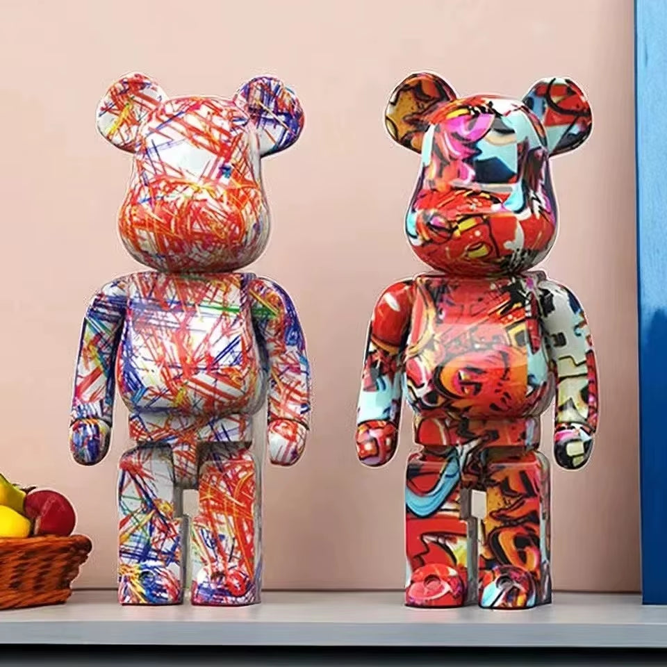 27Cm/10Inches Graffiti Bear Figurine Home Decor Animal Abstract Ornament Storage Money Jar Modern Room Sculpture Table Decor
