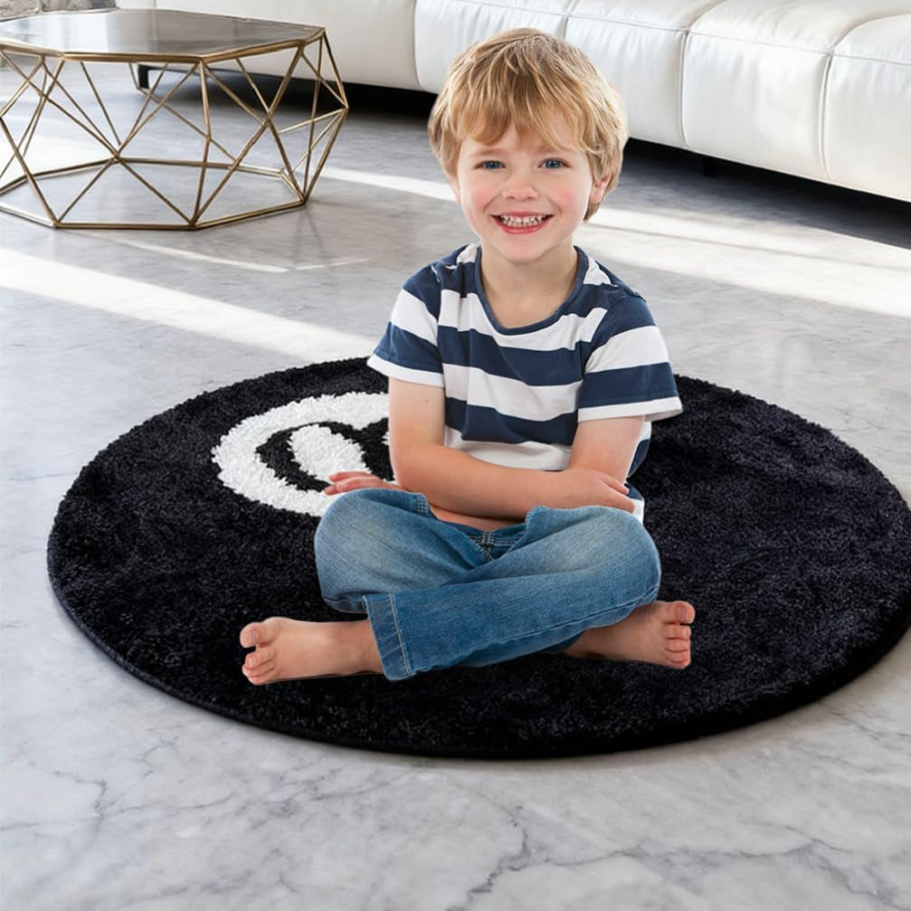 Alfombra Redonda de Billar "Bola 8" en Microfibra Antideslizante (60x60 cm)