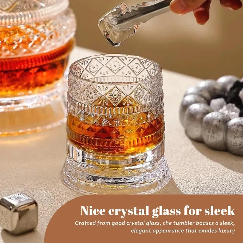 Vaso de whisky giratorio de cristal tallado