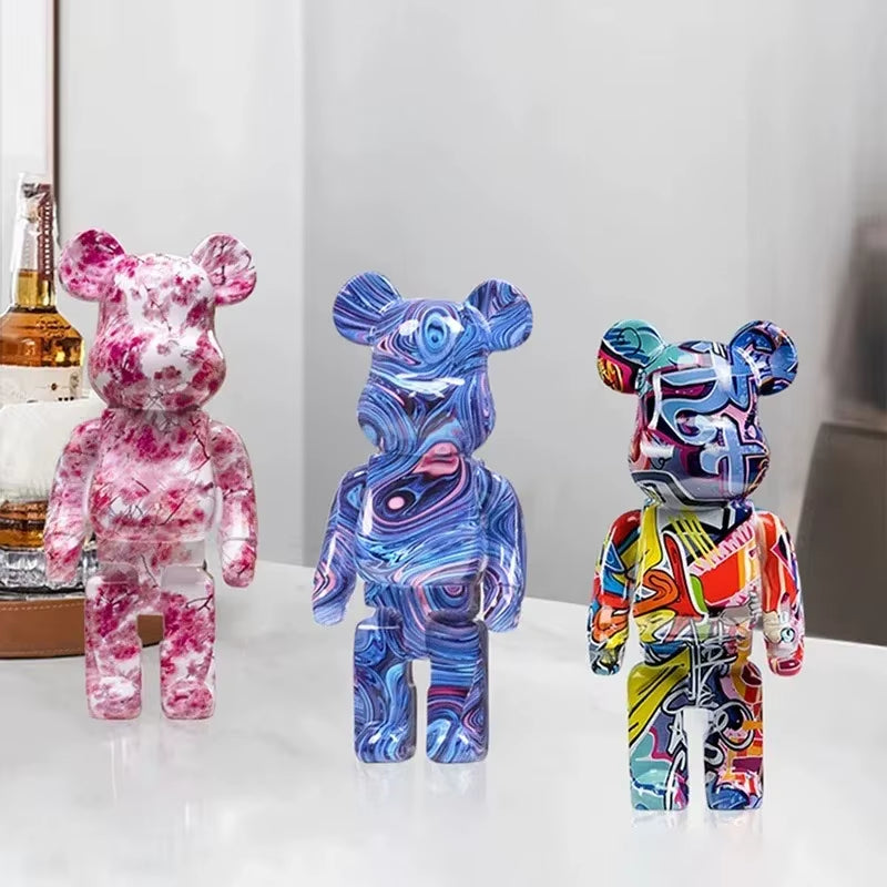 27Cm/10Inches Graffiti Bear Figurine Home Decor Animal Abstract Ornament Storage Money Jar Modern Room Sculpture Table Decor