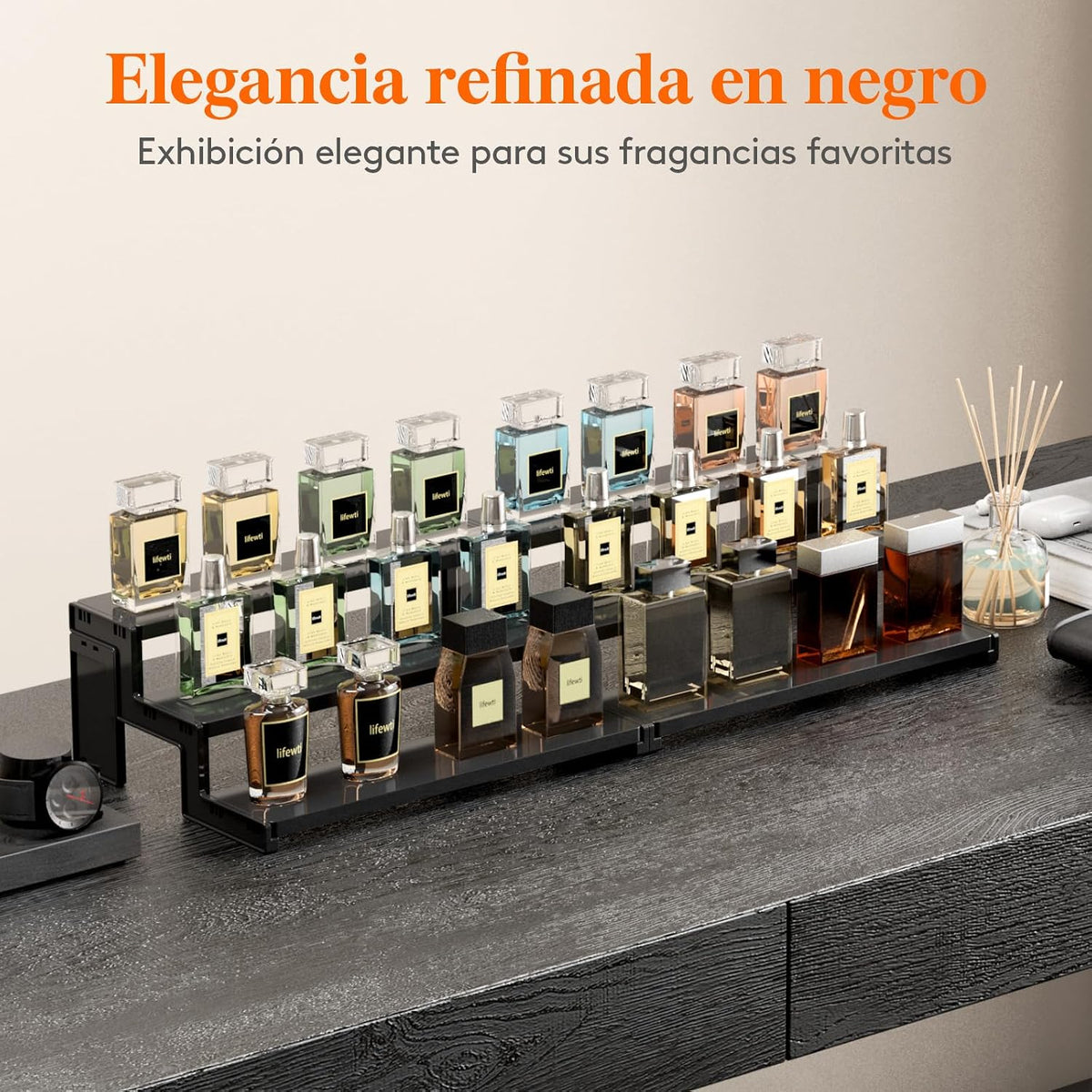 Lifewit Expositor Perfumes, Expositor Metacrilato, Soportes Y Vitrinas De Oficina Para Hogar Para Figuras, Cupcakes, Postres, Esmalte De Uñas, Especias, Cosméticos, 3 Niveles, 1 Paquete, Negro, 30 Cm