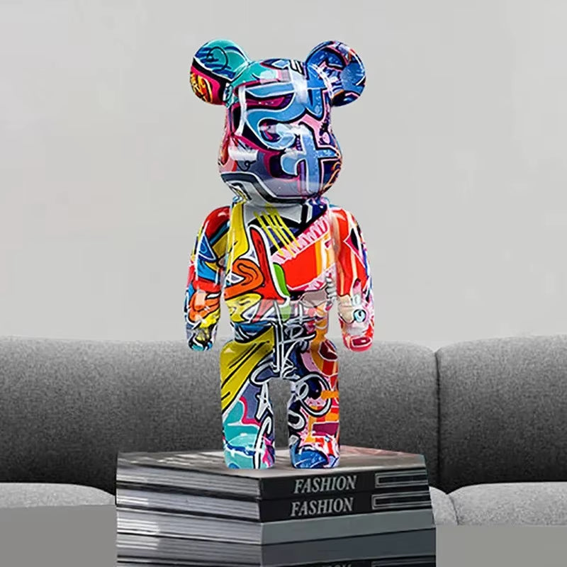 27Cm/10Inches Graffiti Bear Figurine Home Decor Animal Abstract Ornament Storage Money Jar Modern Room Sculpture Table Decor