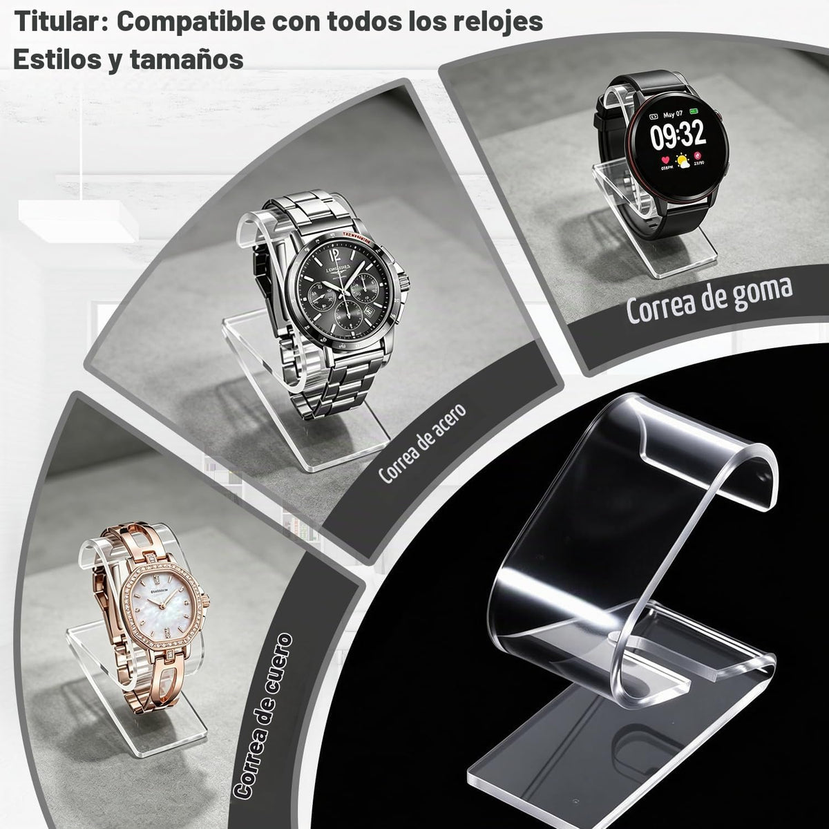 Pack De 2 Expositor Relojes Transparente Acrílico Forma