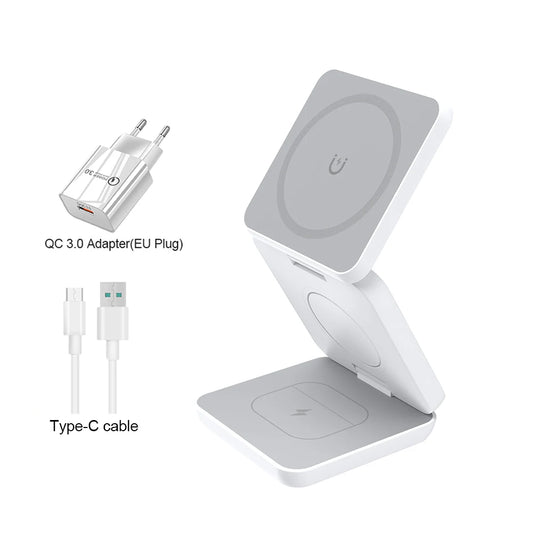 Cargador inalámbrico 3 en 1: Base magnética y plegable para todo tipos de iphone que sean compatibles y una gran decoración