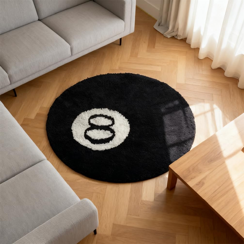 Alfombra Redonda de Billar "Bola 8" en Microfibra Antideslizante (60x60 cm)