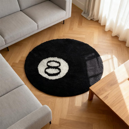 Alfombra Redonda de Billar "Bola 8" en Microfibra Antideslizante (60x60 cm)