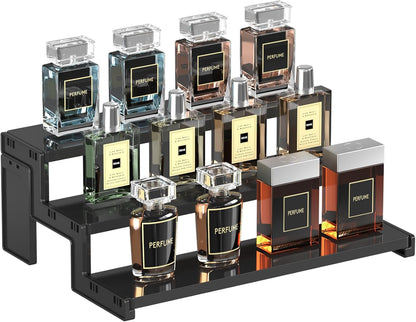 Lifewit Expositor Perfumes, Expositor Metacrilato, Soportes Y Vitrinas De Oficina Para Hogar Para Figuras, Cupcakes, Postres, Esmalte De Uñas, Especias, Cosméticos, 3 Niveles, 1 Paquete, Negro, 30 Cm