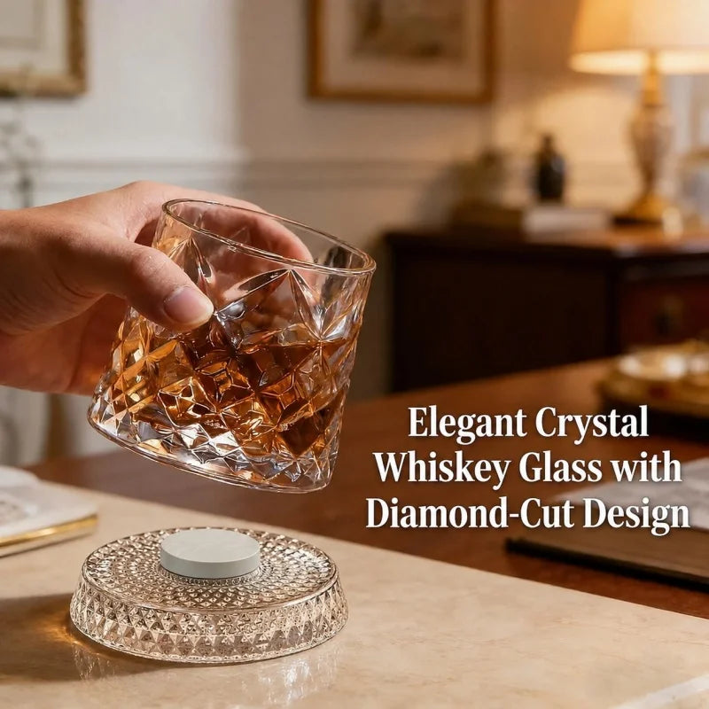 Vaso de whisky giratorio de cristal tallado