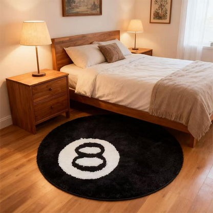 Alfombra Redonda de Billar "Bola 8" en Microfibra Antideslizante (60x60 cm)