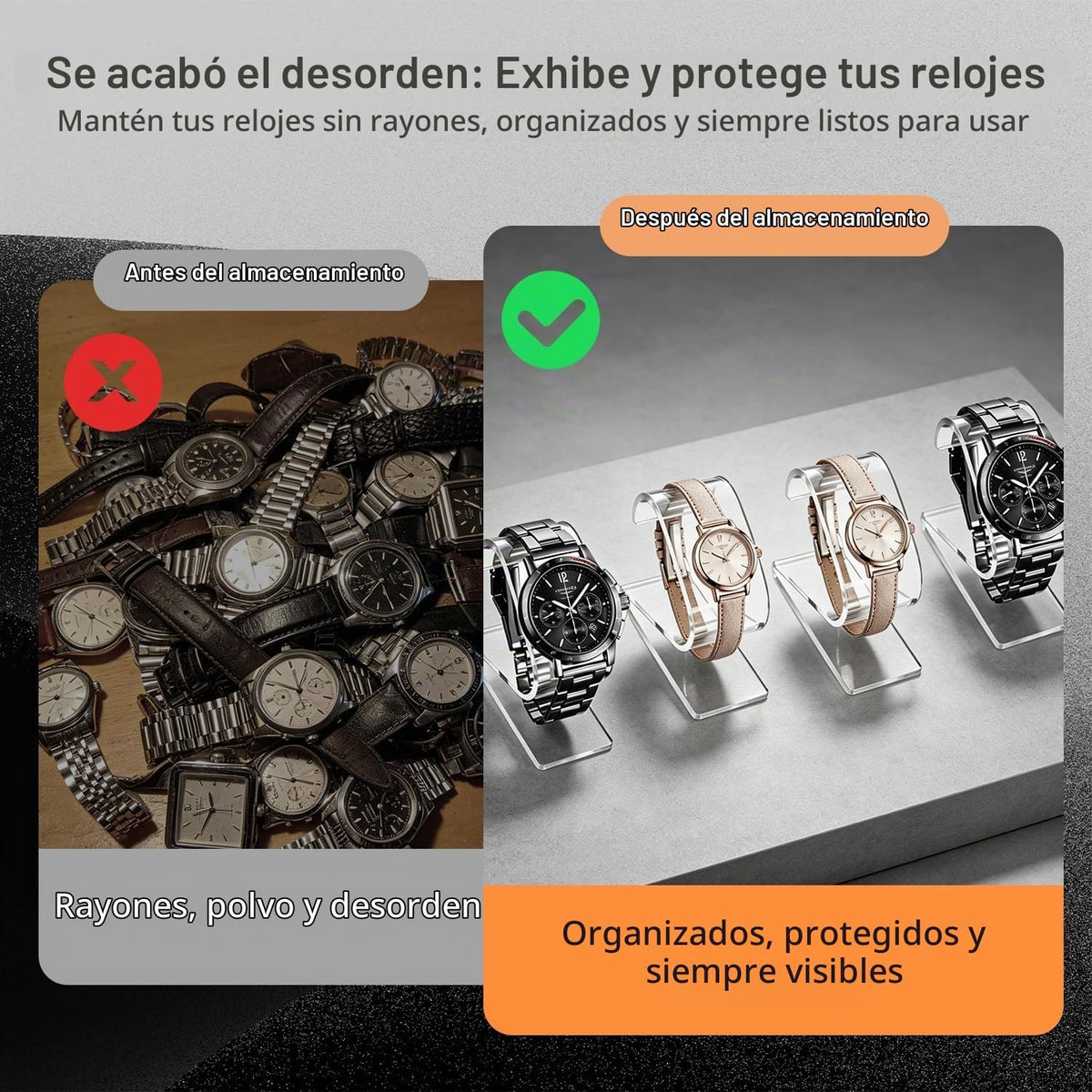 Pack De 2 Expositor Relojes Transparente Acrílico Forma