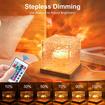 16 Colors Water Ripple Projector Dynamic Rotating LED Night Light with Remote Dimming Family Bedroom Romantic Ocean Decor Lamp