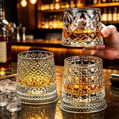Vaso de whisky giratorio de cristal tallado