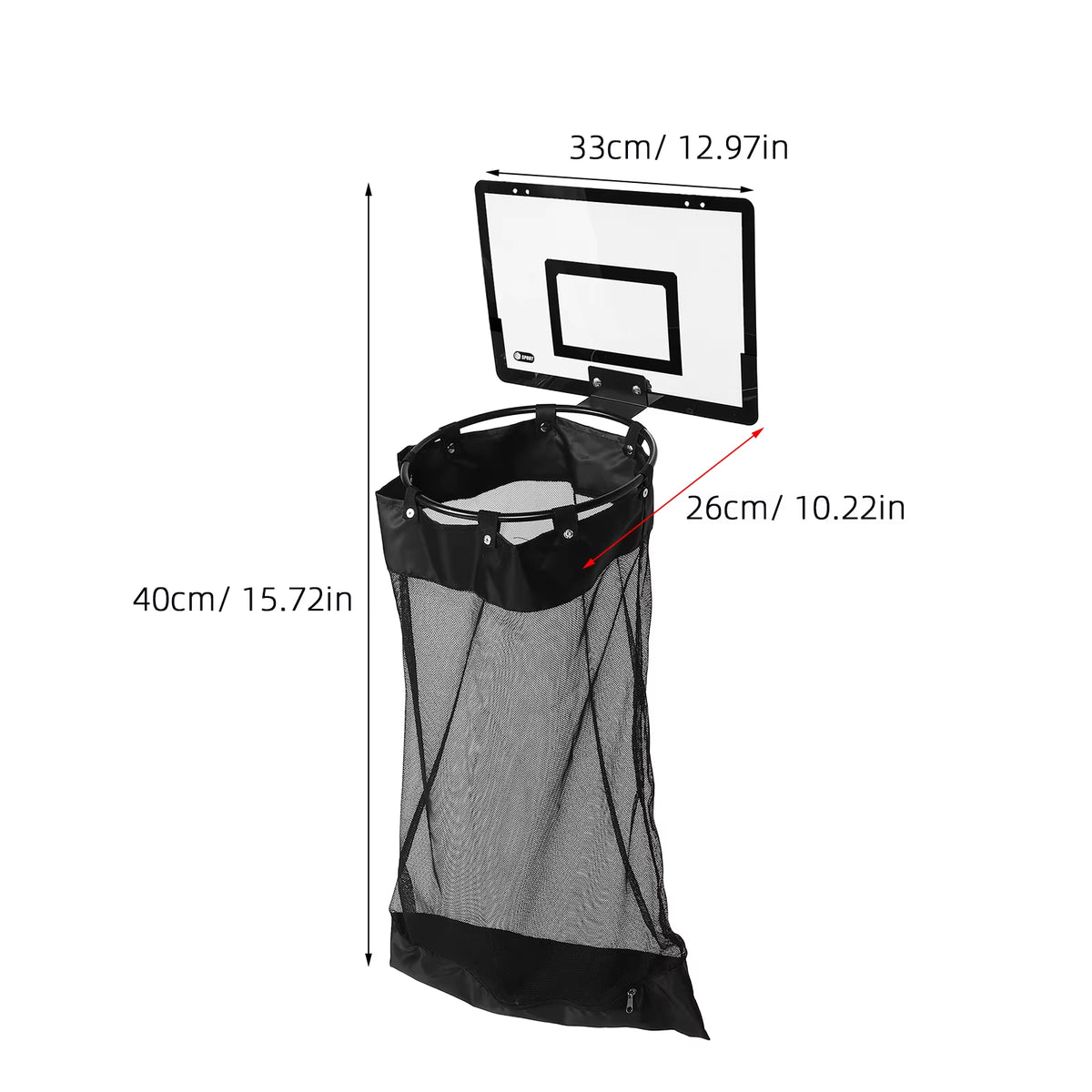 Basketball Hoop Laundry Hamper Zippered Space-Saving Hanging Mesh Organizer for Dorms Bathrooms Bedrooms Office Wall Organizer